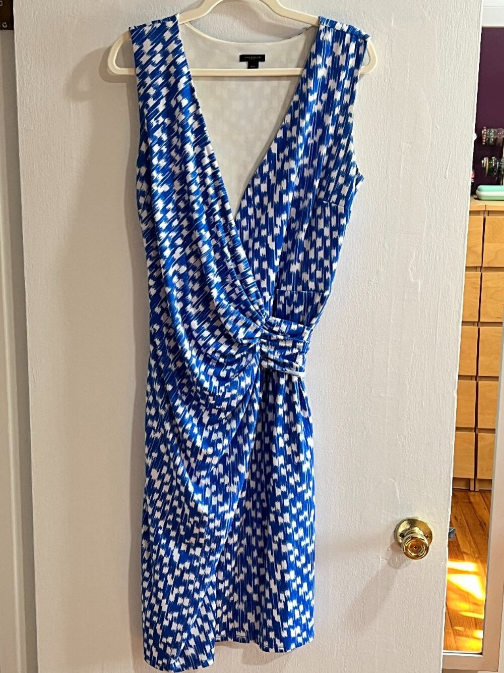 Y2K Ann Taylor Medium Tall Midi Dress, blue and white